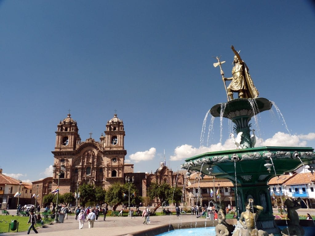 View of fountain in Main Square Cusco