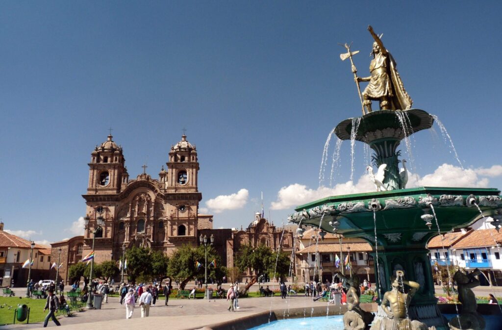 View of fountain in Main Square Cusco