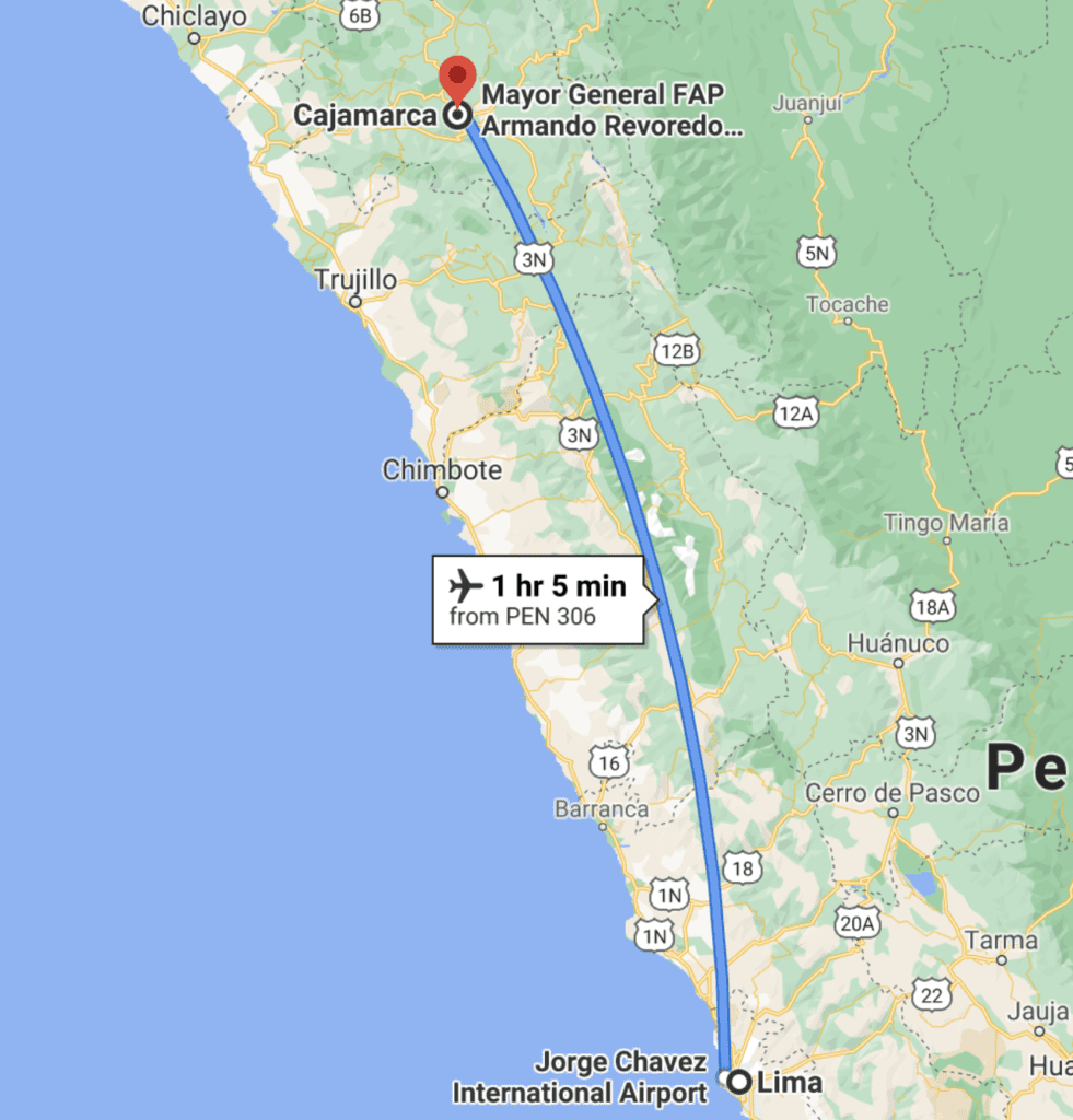 Lima to Cajamarca map