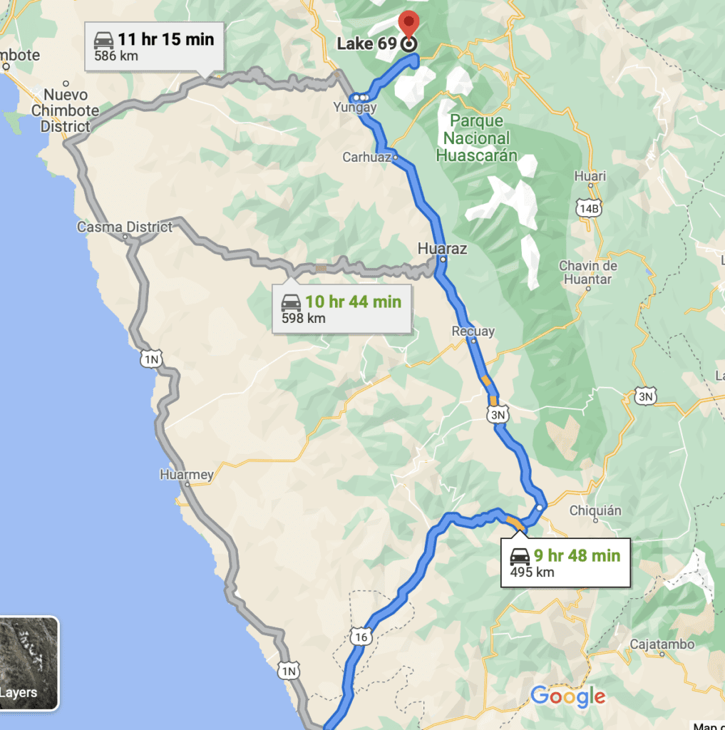 Map Lima to Laguna 69